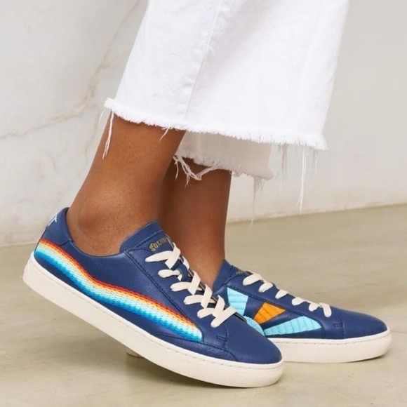 Soludos Shoes - Soludos Blue Rainbow Wave Chill Out Embroidered Leather Sneaker 6.5